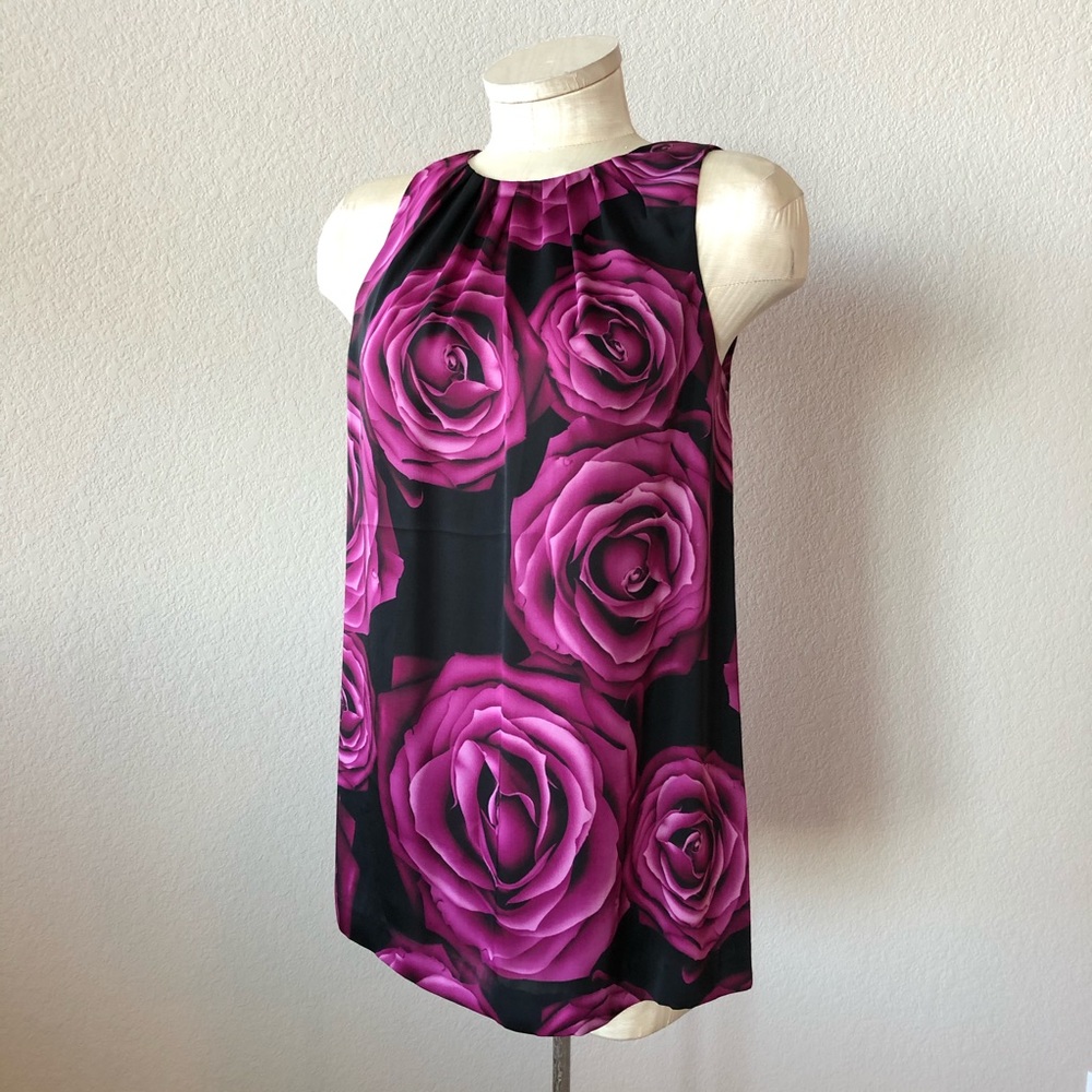 Express black w/pink roses sleeveless top